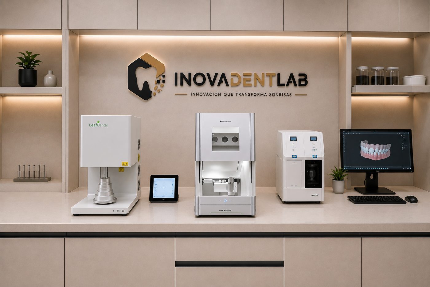 Laboratorio INOVADENTLAB con horno de sinterizado Leaf Dental, fresadora DGSHAPE y estaci&oacute;n de dise&ntilde;o CAD